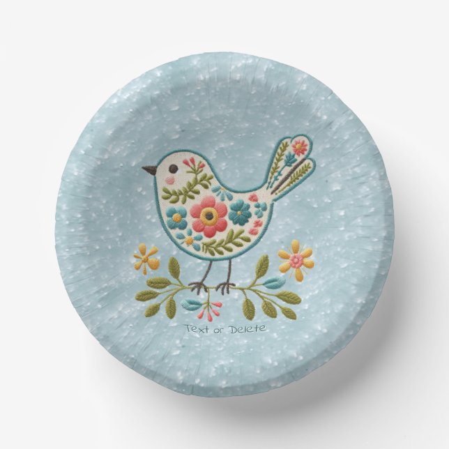 Little Bird Floral Green Leaves Paper Bowl Paper Plate (Front)