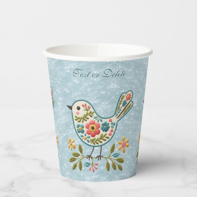 Little Bird Floral Green Leaves Paper Cups (Left)