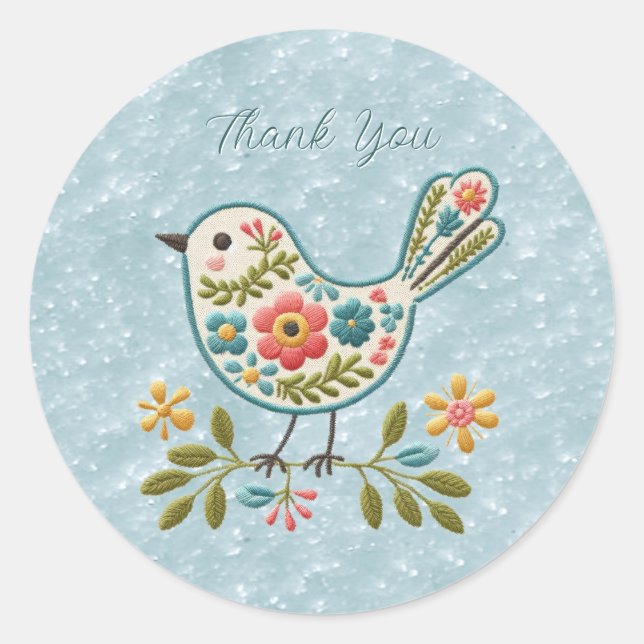Little Bird Floral Green Leaves Sticker (Front)