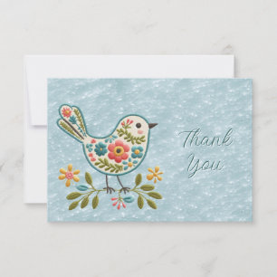 Little Bird Floral Green Leaves Thank You Card