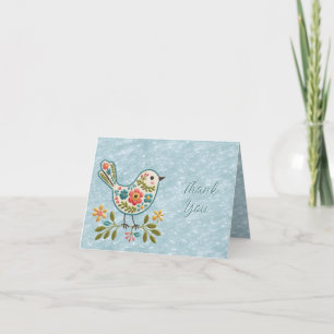 Little Bird Floral Green Leaves Thank You Card