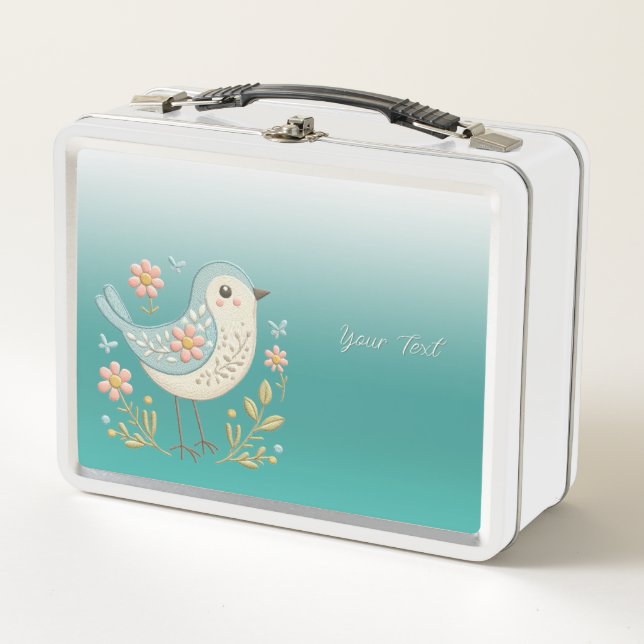 Little Bird Floral Green Metal Lunch Box (Front)