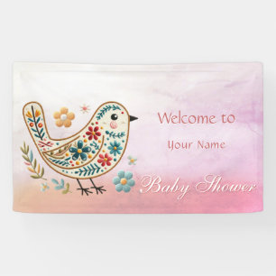 Little Bird Floral Pink Baby Shower Banner