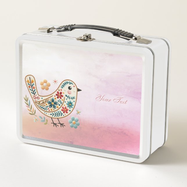 Little Bird Floral Pink Metal Lunch Box (Front)