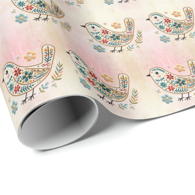 Little Bird Floral Pink Wrapping Paper (Roll Corner)