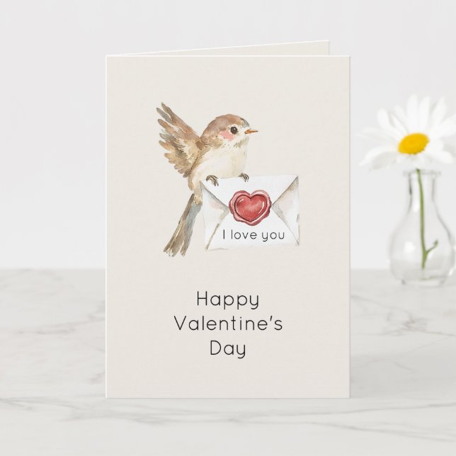 Little Bird I Love You Red Heart Valentine's Day Card (Small Plant)