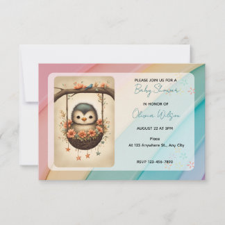 Little Bird in a Floral Swing Invitation