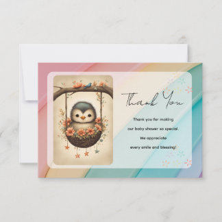 Little Bird in a Floral Swing Thank You Card