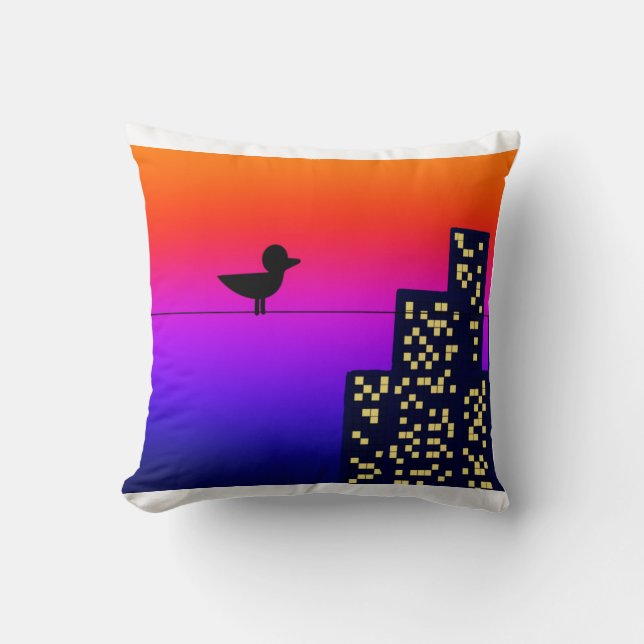 Little Bird in the Big City Cushion (Front)
