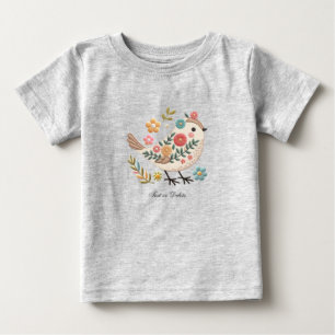 Little Bird Leaves Flowers Pink Baby T-Shirt