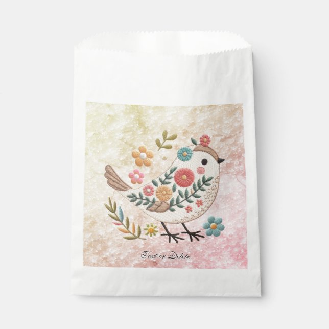 Little Bird Leaves Flowers Pink Favour Bags (Front)