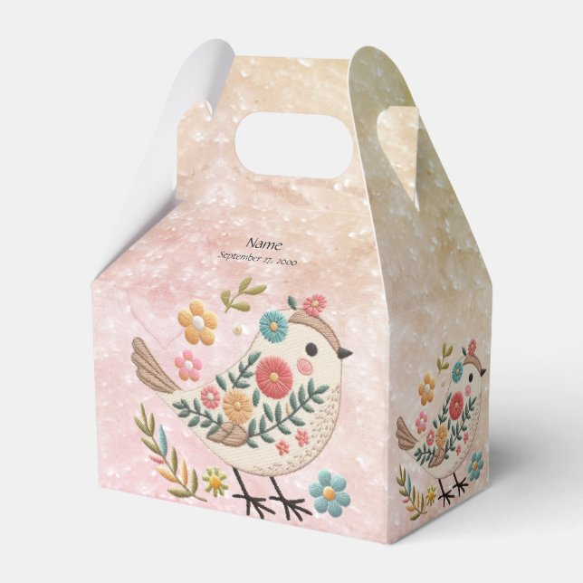 Little Bird Leaves Flowers Pink Favour Box (Front Side)
