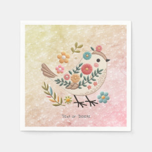 Little Bird Leaves Flowers Pink Napkins