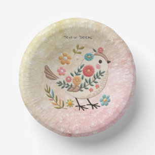 Little Bird Leaves Flowers Pink Paper Bowl Paper Plate
