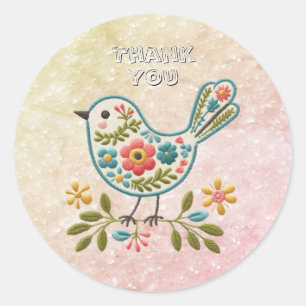 Little Bird Leaves Flowers Pink Sticker