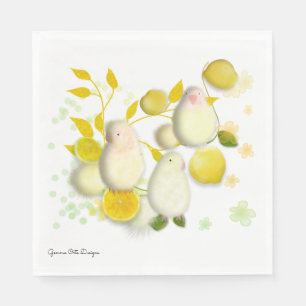 Little bird Lovebirds with lemons paper napkin. Napkin