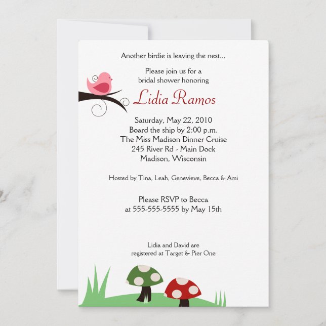 Little Bird Nature Woodland 5x7 Bridal Shower Invitation (Front)