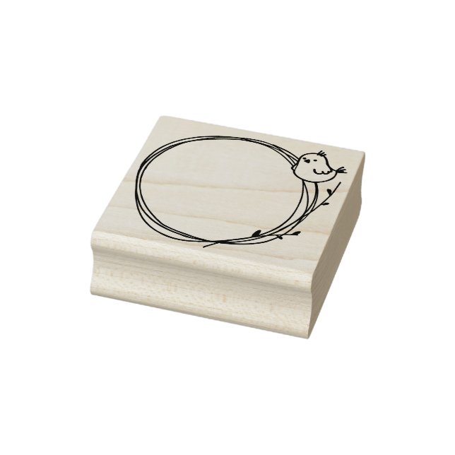 Little Bird on Twig Wreath Nature Circle Surround Rubber Stamp (Stamp)