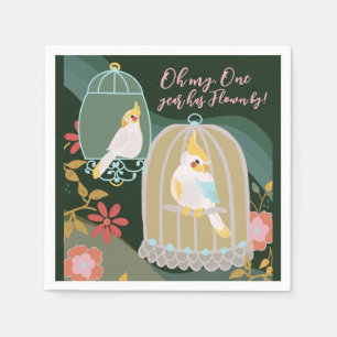 Little Bird Rainbow Green Girl First Birthday Napkin