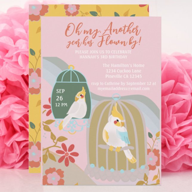 Little Bird Rainbow Pink Girl Birthday Invitation (Creator Uploaded)