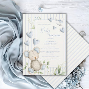 Little Bird Told Me Blue Bear Baby Shower Invitation