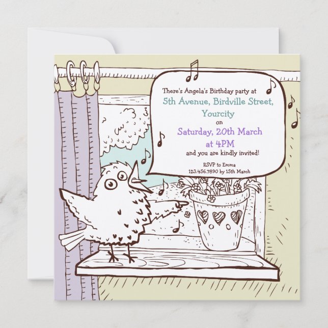 Little Bird Told Me kids Birthday Party Invitation (Front)