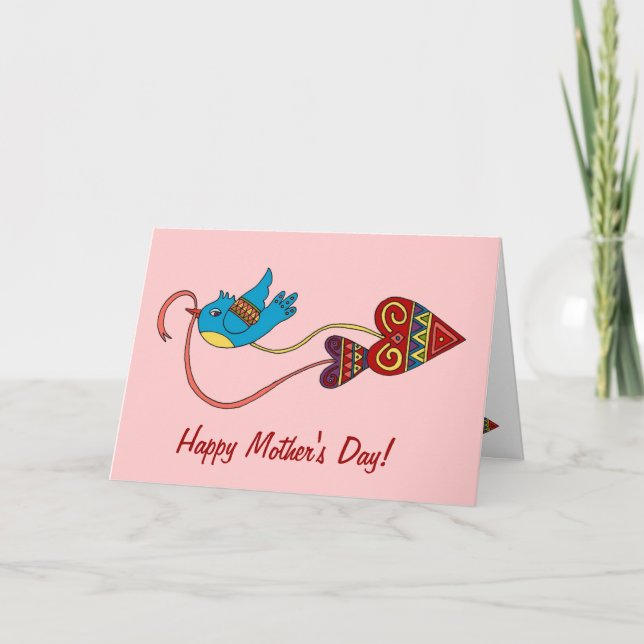 Little Bird Ukrainian Folk Art Holiday Card (Front)