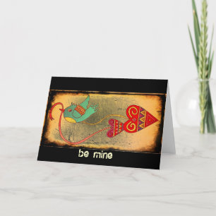 Little Bird Valentine Ukrainian Folk Art Holiday Card