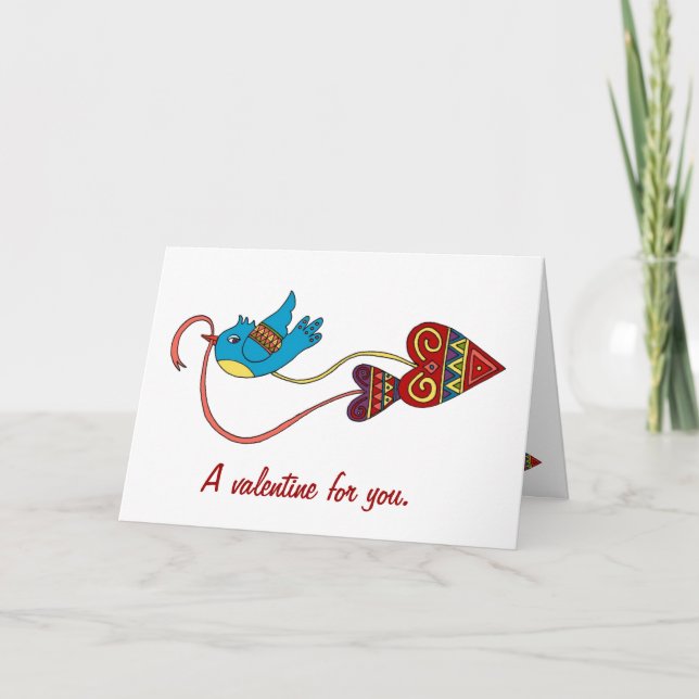 Little Bird Valentine Ukrainian Folk Art Holiday Card (Front)