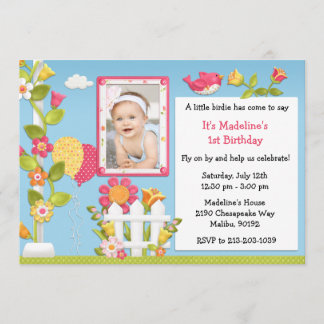 Little Birdie Birthday Party Invitation with Photo