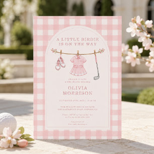 Little Birdie Golf Pink Girl Gingham Baby Shower Invitation