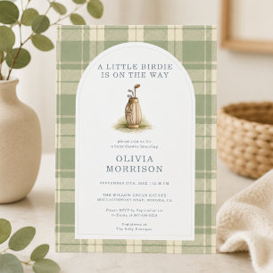 Little Birdie Golf Plaid Baby Shower Invitation