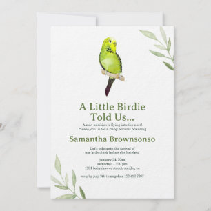 Little Birdie Green Budgie Baby Shower Invitation