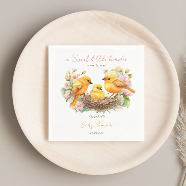 Little birdie hatching soon spring baby shower napkin (Little birdie hatching soon spring baby shower napkins personalized tableware decor cute canary bird)