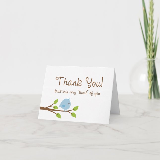 Little Birdie Thank You Card - Blue (Front)