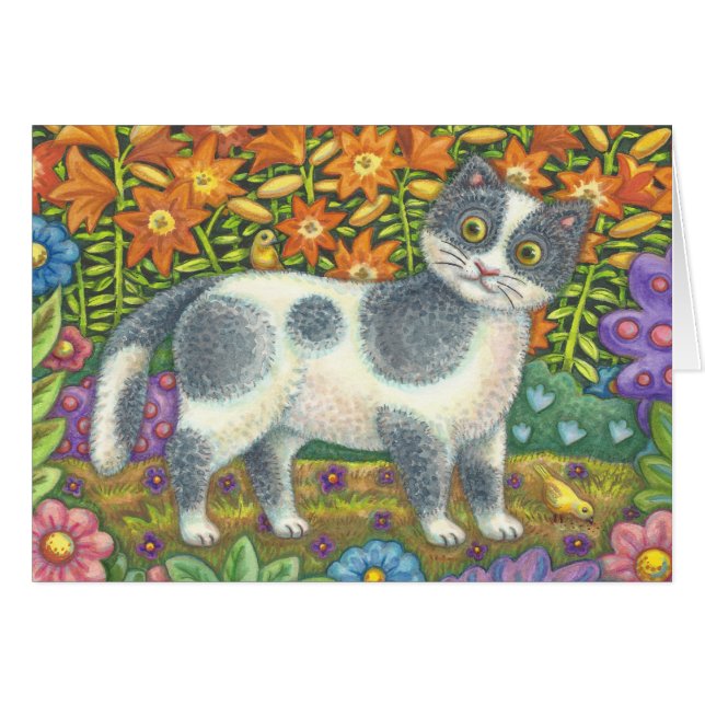 LITTLE BIRDIE TOLD ME, CAT BIRTHDAY CARD Customise (Front Horizontal)