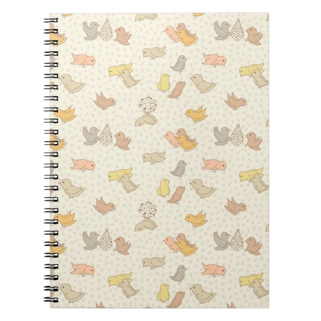 Little Birdies and feathers on beige - pattern.    Notebook (Front)