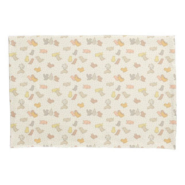 Little Birdies and feathers on beige - pattern.    Pillowcase (Front)