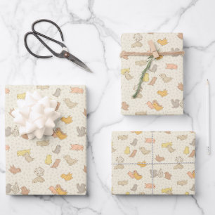 Little Birdies and feathers on beige - pattern. Wrapping Paper Sheet