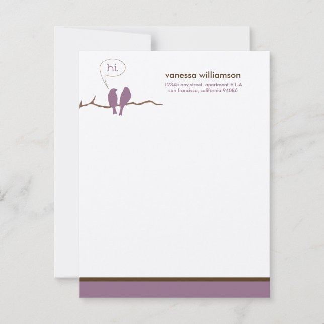 Little Birdies Custom Flat Note Cards (purple) (Front)