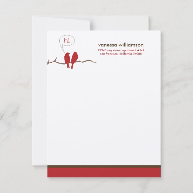 Little Birdies Custom Flat Note Cards (red) (Front)