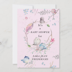 Little Birdies Personalised Pink Baby Shower Invitation