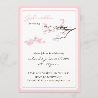 Little Birdies Pink Birthday Invitation