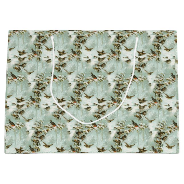 Little Birds in the Snow Large Gift Bag (Front)