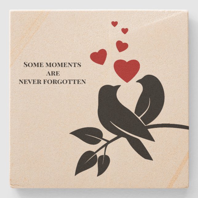 little birds with hearts stone coaster (Front)