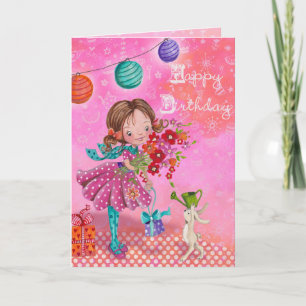 Little Birthday Girl Illustration Birthday Card
