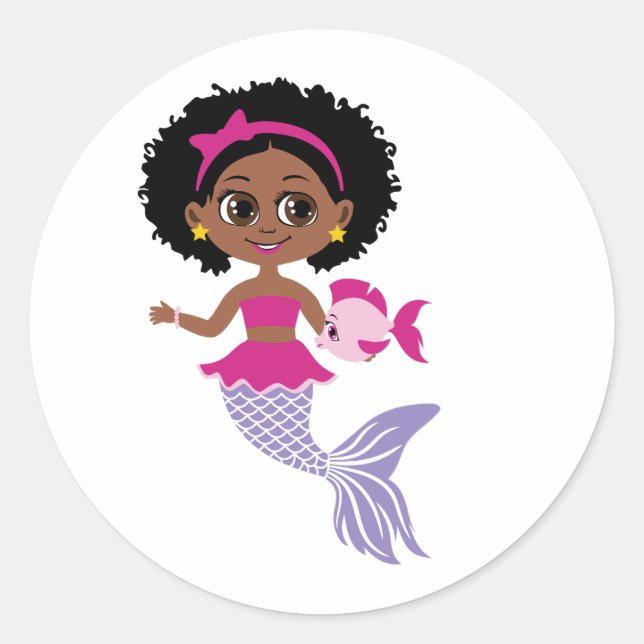 Little Black African American Mermaid Sticker  (Front)