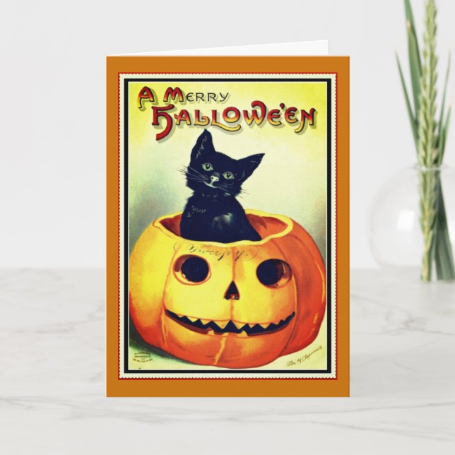 Little Black and Jack O' Lantern Halloween Card (Front)