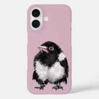Little black and white magpie pink background