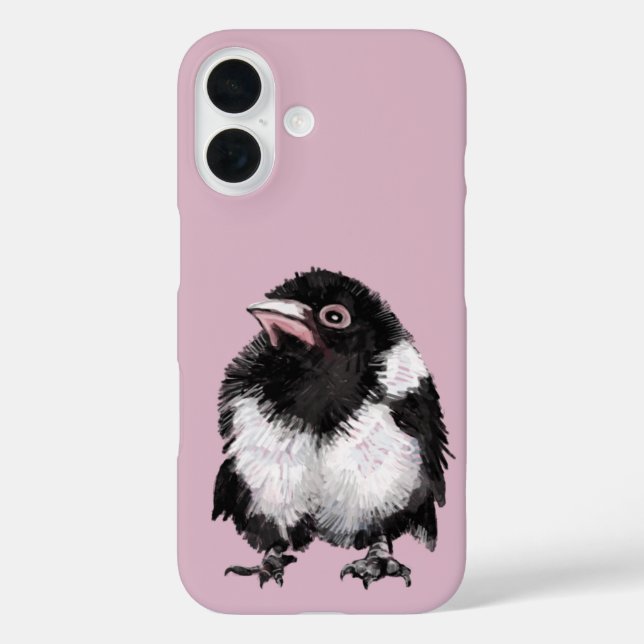 Little black and white magpie pink background Case-Mate iPhone case (Back)